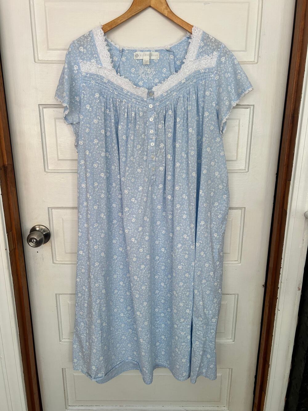 Eileen West XL Nightgown Blue Floral Women's Cottage Lace Ruffle Sleepwear XC
